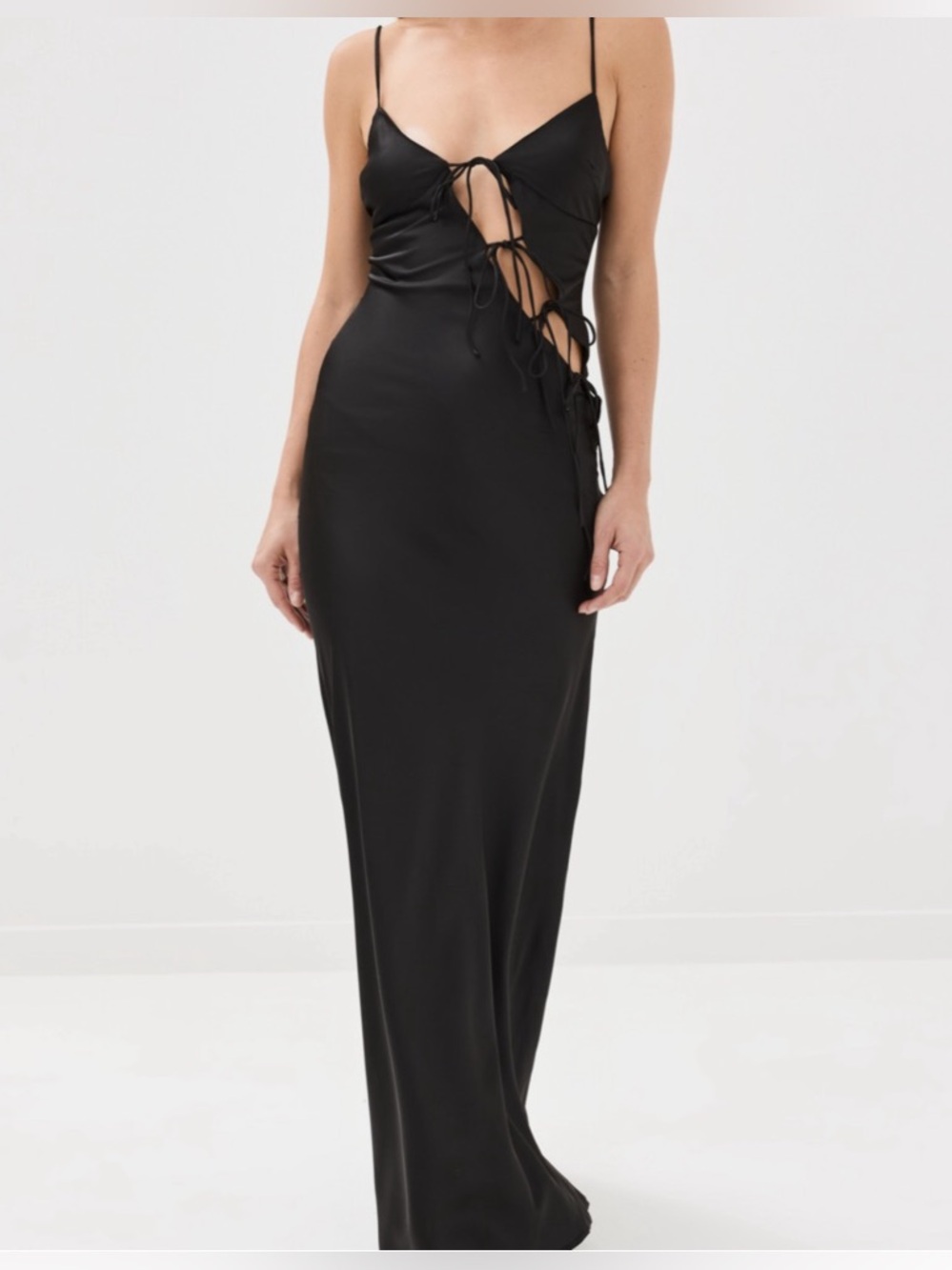 Lioness About a Girl Black Slip Dress with slit adjustable straps.  xs-medium